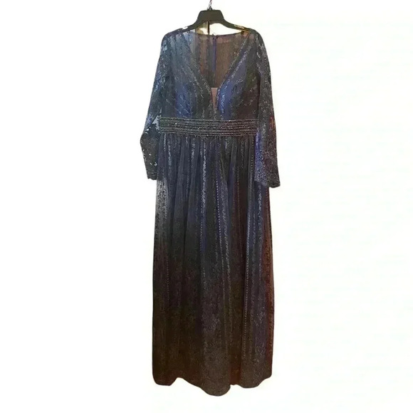 New Mac Duggal Midnight Navy Blue Embroidered A Line Gown Size 14 - Picture 4 of 16